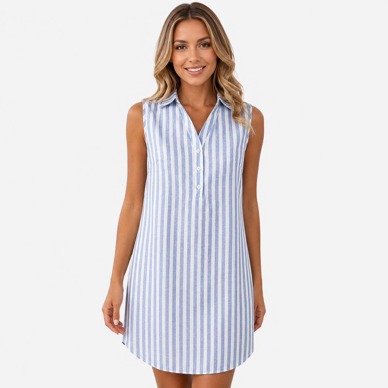Lucille | Robe Chemise Rayée Sans Manches à Col en V